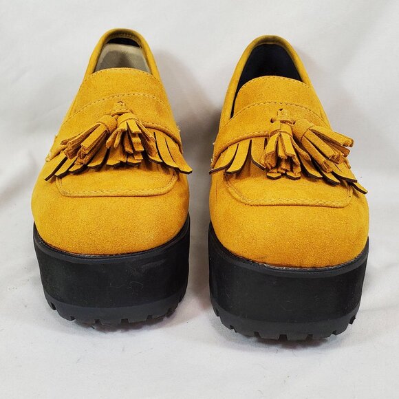 T.U.K. Mustard Faux Suede Fringe Loafer Platform TUK yellow - Picture 3 of 9